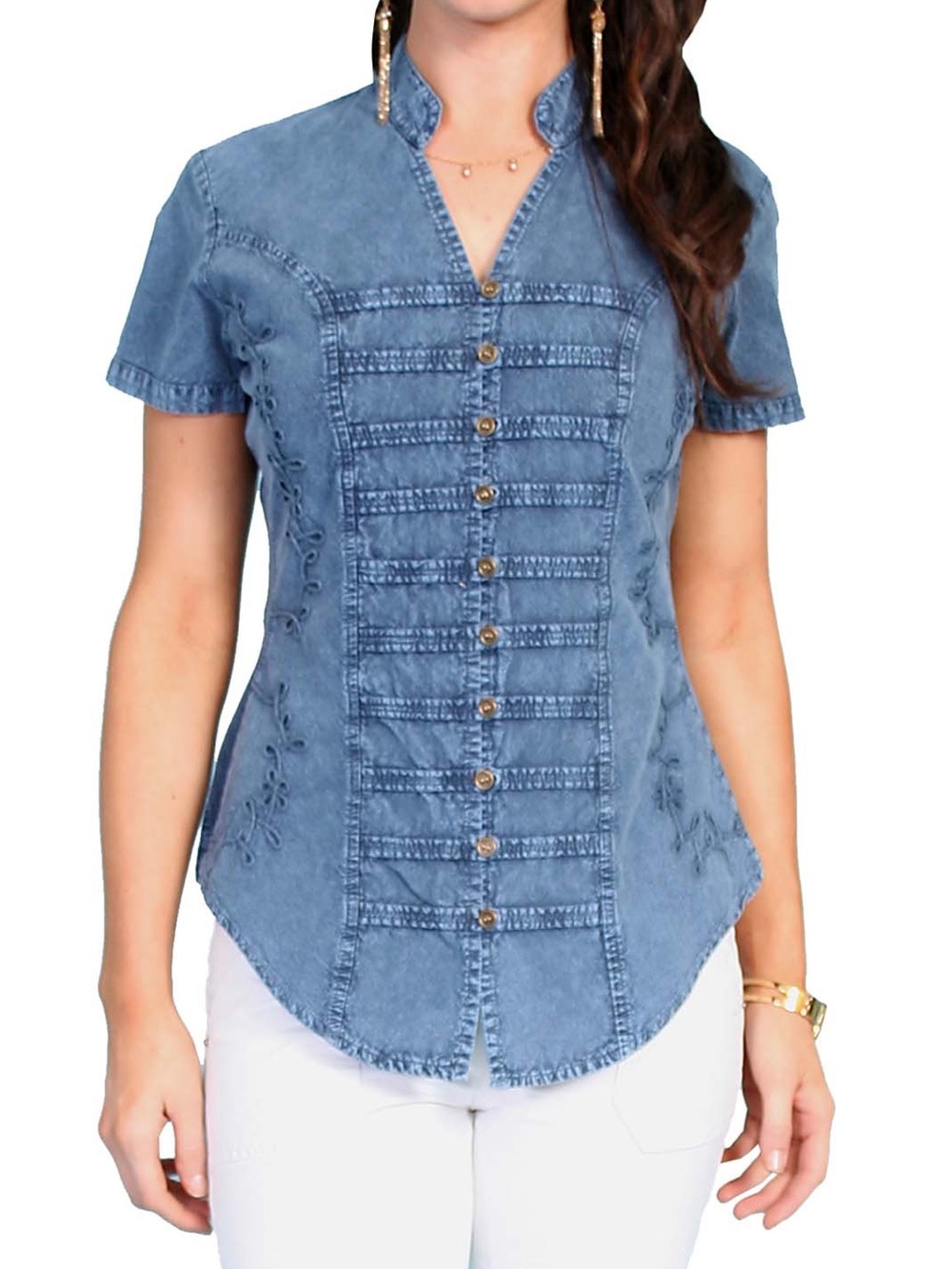 Scully Cantina Embroidered Denim Western Top Cowgirl Festival